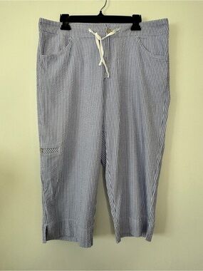 Fresh Produce Topstitch Sheeting Capris Seersucker Striped Nautical Crop Pant XL